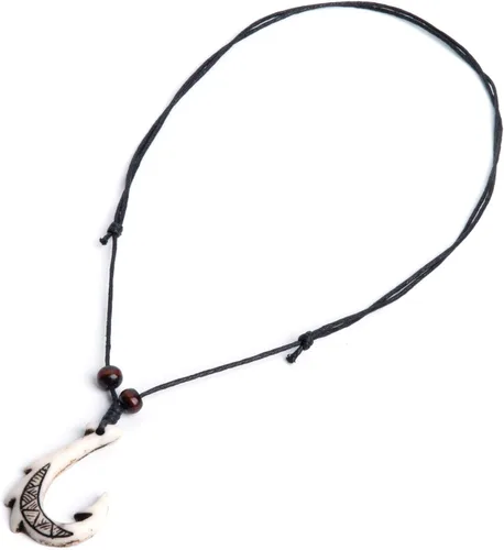 Vista 3 de Colgante de gancho hawaiano con cadena ajustable de cordón de cáñamo, collar tribal maorí