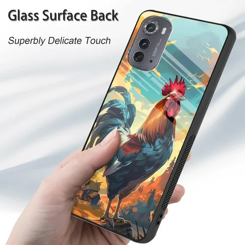 Vista 2 de Funda para Motorola Moto Edge 2022, cubierta trasera de vidrio templado con protector de pantalla, funda protectora a prueba de golpes para Motorola