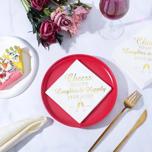 Vista 7 de 200 servilletas de boda desechables para recepción, servilletas de despedida de soltera de lámina dorada, decoraciones de boda, servilletas de señor
