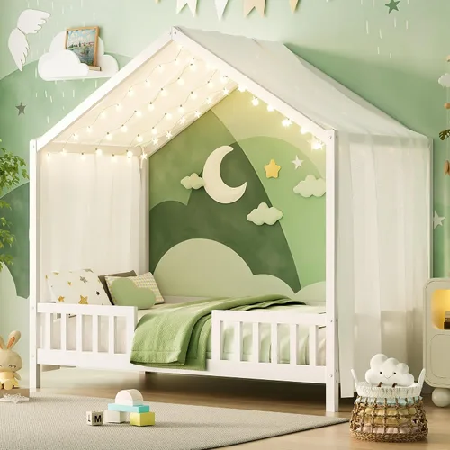 Vista 16 de Cama de casa con tienda y estantería, 2 cajones, carga USB Espresso-tt