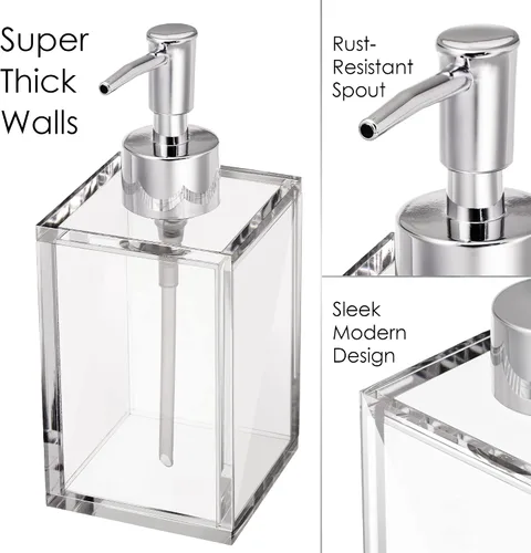 Vista 2 de Dispensador de desinfectante de manos reutilizable de acrílico transparente para cocina y baño con bomba de acero inoxidable a prueba de óxido