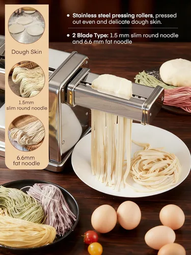 Vista 2 de FOHERE Máquina eléctrica para hacer pasta, fabricante de fideos de grosor ajustable para espaguetis, fettuccine, lasaña y albóndigas