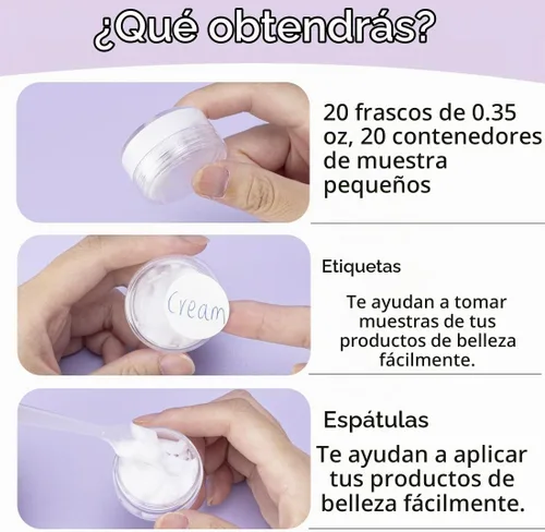 Vista 4 de 10 Gram 20 Unidades de Envases de Muestra, Pequeños Envases de Plástico con Tapa, Envases de Muestra Vacíos con Etiquetas y Mini Cucharas Negro