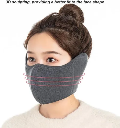 Vista 6 de Unisex Winter Warm Mask with Ear Cover - 360 Degree Wrap Dustproof Breathable Half Face Mouth Cover Face Earflaps