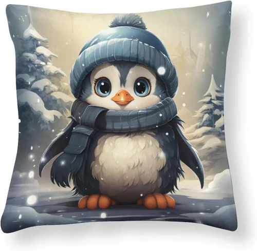 Vista 16 de Almohadas grandes para sofá de 16 x 16 pulgadas, diseño de mapache de dibujos animados, Navidad, nieve, invierno, cuadradas, de satén, funda