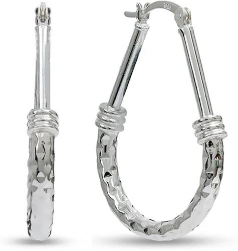Vista 3 de LeCalla - Aretes de plata esterlina con diseño italiano ovalado para mujer