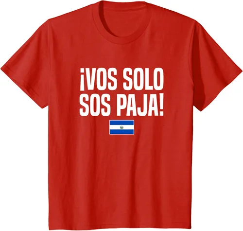Vista 3 de Camiseta Vos Solo Sos Paja Salvadoran Slang Bandera de El Salvador, Negro
