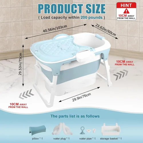 Vista 2 de Bañera plegable para adultos – Bañera portátil con cubierta térmica, aislamiento grueso y diseño plegable para espacios pequeños, uso en interiores
