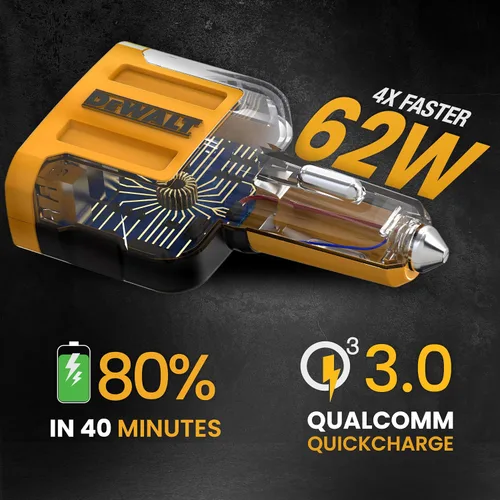 Vista 8 de DEWALT Auriculares inalámbricos Bluetooth con banda para el cuello y cargador rápido de coche de 60 W de 4 puertos