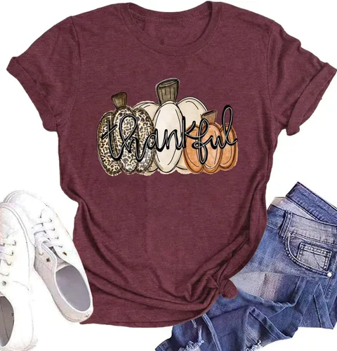 Vista 29 de Woffccrd - Camisetas divertidas con estampado de calabaza y leopardo para mujer, camisetas gráficas de manga corta de Halloween para mujer