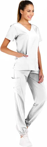 Vista 3 de Minty Mint Women's Scrub Set Fit Lightweight Durable V Neck Top Slim Skinny Cargo Scrub Jogger Pant