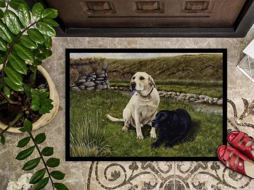 Vista 3 de Caroline's Treasures FRF0018MAT - Tapete de labradores amarillos y negros de 18 x 27 pulgadas, para interiores y exteriores, para entrada