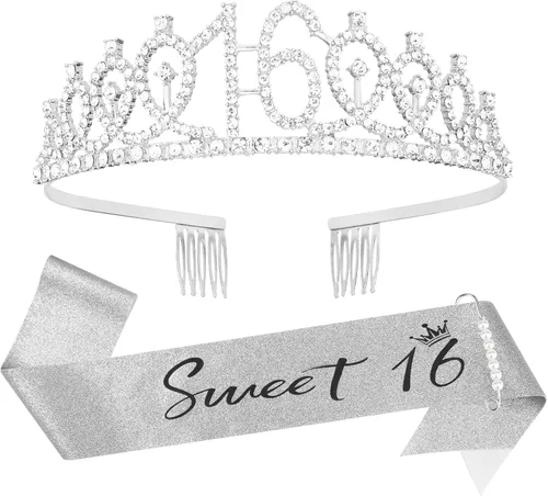 Vista 6 de Semato Kit de Corona de Cumpleaños 16 y Banda de Dulces 16 Rosa Claro - "Dulces 16" Adornos para Fiesta de Cumpleaños, Regalos para Fiesta de Rosa