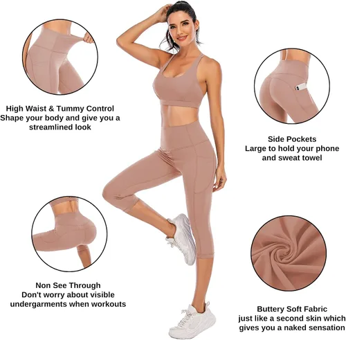 Vista 6 de Steppe - Leggings tipo capri para mujer, diseño de tiro alto que se sienten como segunda piel, con bolsillos, para yoga y entrenamiento