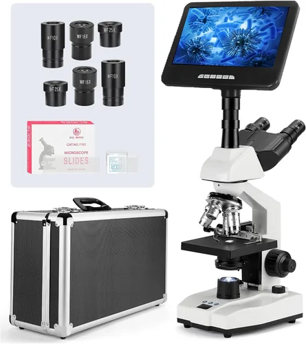 Vista 8 de [Monitor inteligente de 24 MP] Microscopio compuesto de doble visión Vabiooth Aumento 40X-2500X con monitor de 7 pulgadas, software gratuito