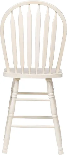 Vista 5 de Sunset Trading Andrews Arrowback Windsor Taburete de bar de 24 pulgadas Taburete de madera maciza blanca antigua Juego de 2