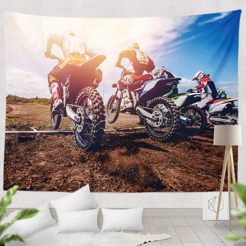 Vista 3 de KULUSSY Tapiz para colgar en la pared, 60 x 50 pulgadas, motocicleta, deportes de motor, montaña, puesta de sol, suciedad, motocross, recreativo