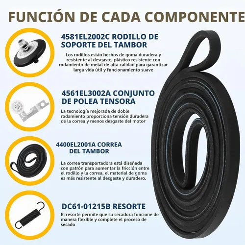 Vista 3 de AGM75510755 Kit de reparación de secadora compatible para secadoras LG Negro