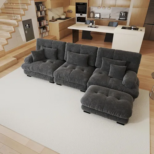Vista 47 de Sofá modular de gran tamaño de 94 pulgadas, sofás seccionales grandes de color beige y blanco para sala de estar, juego de sofá de terciopelo, sofás