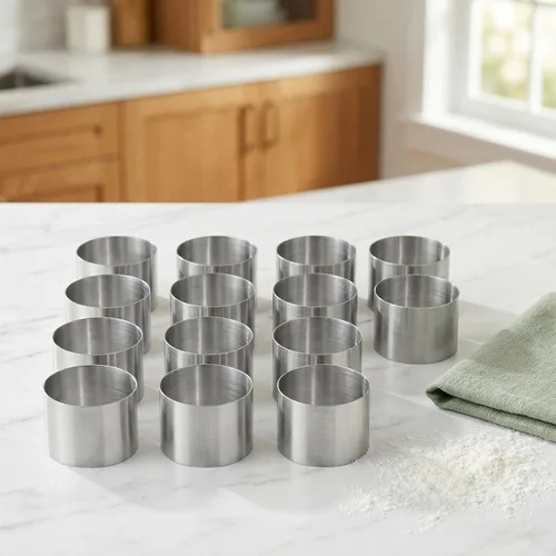 Vista 7 de 12 mini anillos redondos para tartas de 2 pulgadas, molde de flan de postre de mousse de acero inoxidable, pequeños aros de pastelería de grado