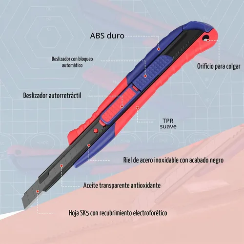 Vista 4 de WORKPRO Cuchillo utilitario de seguridad 2 en 1, hoja retráctil a presión, juego de cortador de caja de metal, cuchillos de afeitar Exacto