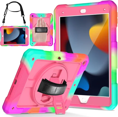 Vista 13 de LTROP Funda para iPad de 9ª/8ª/7ª generación (2021/2020/2019), Funda para iPad de 10.2" a prueba de golpes con correa para el hombro, soporte