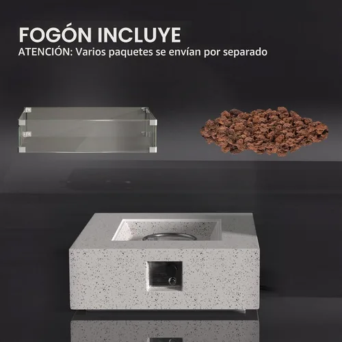 Vista 8 de COSIEST mesa cuadrada de propano para exteriores de arenisca con protector contra el viento, certificada, quemador de acero inoxidable de 50,000