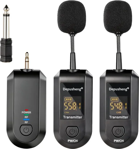 Vista 12 de Depusheng Auriculares de micrófono inalámbrico 2.4G, Lavalier y micrófono de mano rango de 160 pies, con enchufe de 1/8 y 1/4 pulgadas para sistema