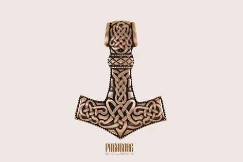 Vista 4 de Mjolnir Pendant with Wolves - Thor's Hammer Necklace Size Medium - Viking Jewelry - Scandinavian Nordic Style - Norse Jewelry for Men Women