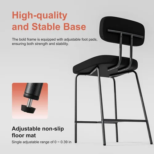 Vista 8 de GXJ - Juego de 3 taburetes de bar, taburetes de cocina con respaldos y patas de metal, taburetes de 26 pulgadas para altura de mostrador, tela