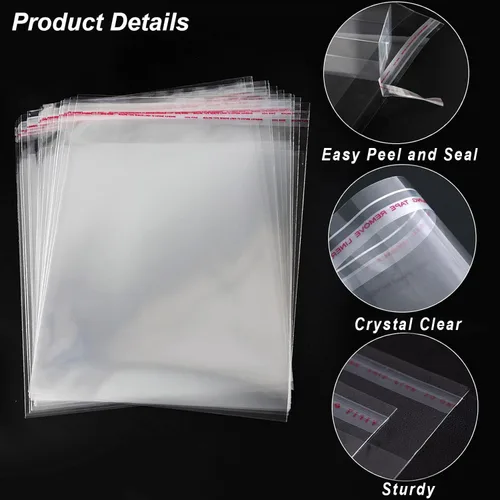 Vista 3 de Bolsas de celofán resellables transparentes de 7 x 10 pulgadas, autoadhesivas, 100 bolsas de celofán autosellantes