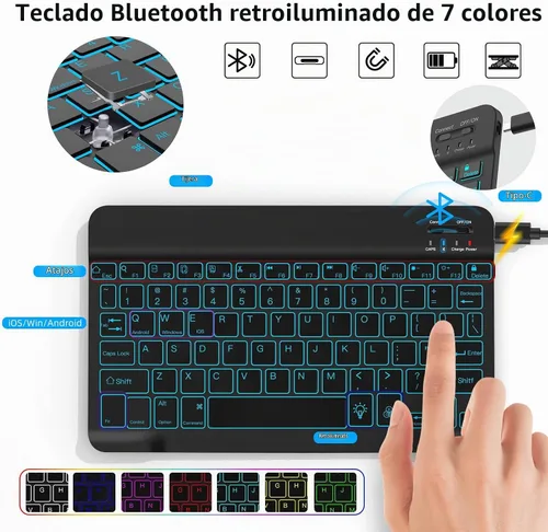 Vista 4 de JUQITECH Funda para teclado retroiluminada para Samsung Galaxy Tab A11 Plus A9 Plus de 11 pulgadas A11+ 2025 A9+ 2023 Estuche inteligente suave