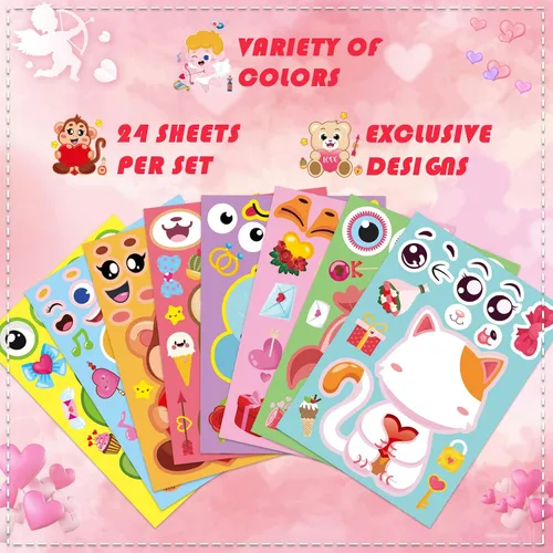 Vista 4 de Calcomanías para el día de San Valentín, haz tus propias calcomanías de San Valentín para niños 32 Sheets Valentine Craft 8 Designs of Animal