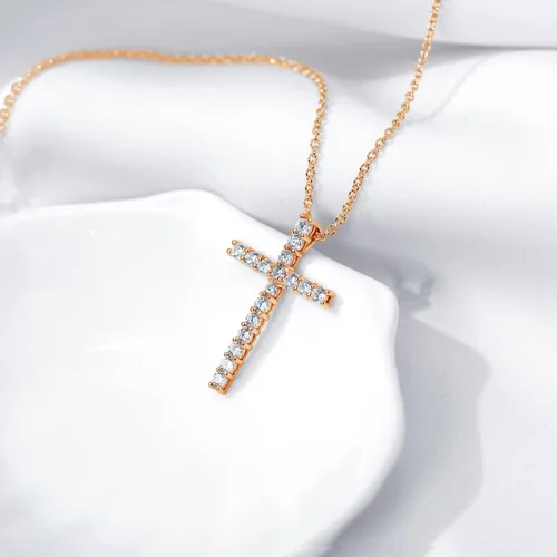 Vista 2 de Tienda Collection Platinum or Gold Plated Sterling Silver Cross Pendant Necklace with Infinite Elements Zirconia, 18