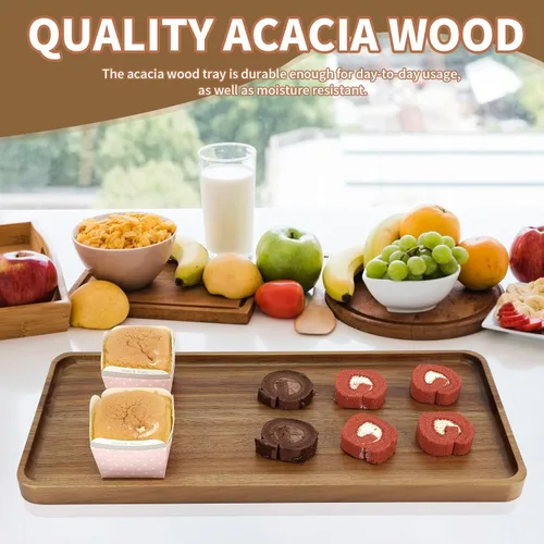 Vista 6 de 1 pieza 15.7" x 7" Bandeja grande de madera maciza de acacia sólida rectangular Bandeja de servir de madera natural para bar, café, fiesta