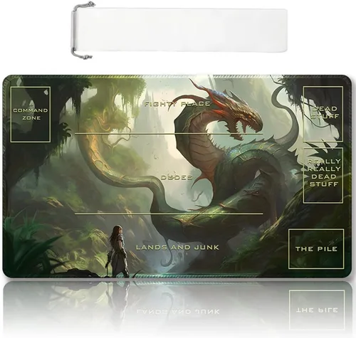 Vista 45 de DAUXID Tapete de Juego MTG Cosido Premium con Zonas y Respaldo de Goma Antideslizante, Tapete de Juego TCG para MTG y Otros Juegos de Cartas, Diseño
