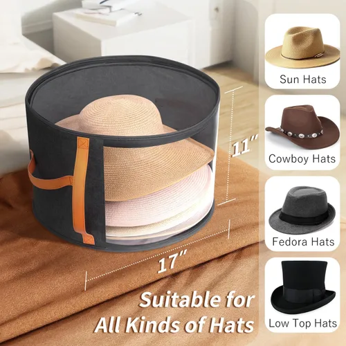 Vista 4 de kushon Caja de almacenamiento transparente de gran tamaño para mujer, organizador de sombreros de vaquero para armario, funda de sombrero de ala