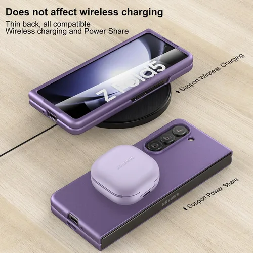 Vista 5 de Funda delgada para Galaxy Z Fold 5, [película de pantalla frontal dura transparente incorporada + parte trasera de policarbonato duro]