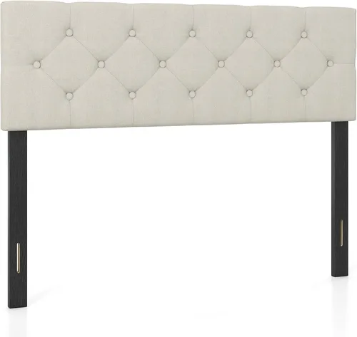 Vista 12 de KOMFOTT - Cabecera tapizada en tela de lino para cama tamaño Full/Queen, cabecera rectangular con patas de madera maciza y ancho ajustable, cabecera