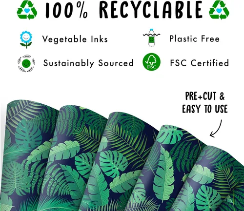 Vista 3 de CENTRAL 23 6 hojas de papel de regalo, hojas y plantas verdes, papel de regalo ecológico para hombres y mujeres, reciclable, diseño moderno