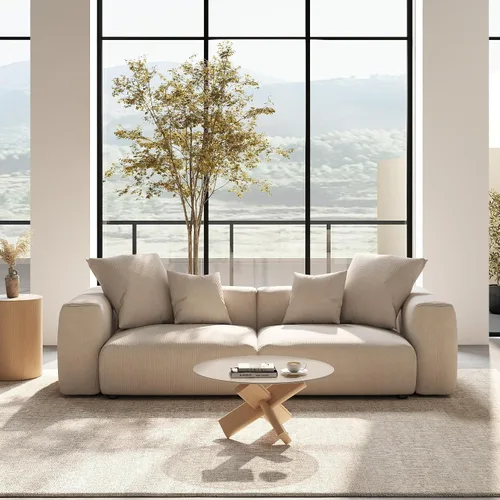 Vista 27 de Sofá seccional modular en forma de nube, sofá en L con otomano, sofá cama de 260 cm de tamaño grande, sofás cama de corduroy para sala de estar