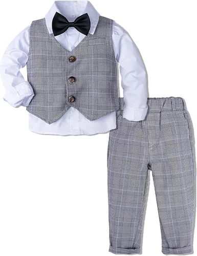 Vista 27 de A&J DESIGN Conjunto de traje de caballero para niños pequeños, 3 piezas, camisas, chaleco y pantalones