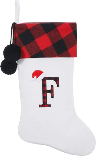 Vista 11 de Calcetines de Navidad bordados con monograma inicial de 20 pulgadas, decoración de Navidad, calcetines personalizados, decoración de temporada