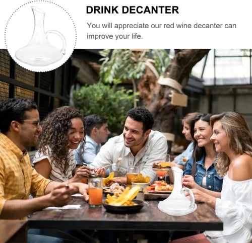 Vista 5 de Decantador de vino de vidrio con asa, decantador de vino tinto transparente para amante, jarra