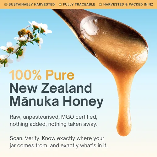 Vista 3 de Miel de Manuka de Nueva Zelanda 100% certificada pura MGO 1000+ Miel natural cruda sin pasteurizar Totalmente rastreable, sin OMG, libre