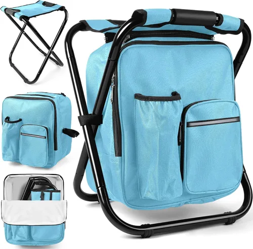 Vista 19 de Kikerike Mochila plegable con aislamiento, silla plegable para camping, caza, pesca, multifunción con bolsillo frontal y bolsillo para botella