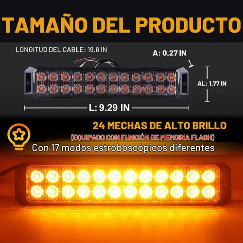 Vista 3 de 4PCS 24-LED ámbar luces estroboscópicas de emergencia