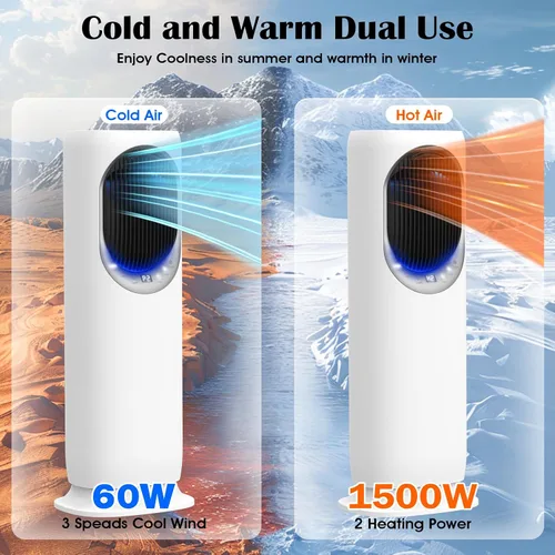 Vista 2 de Combo de ventilador de torre y calentador 4 en 1 con humidificación, calentador de espacio de 1800 W para uso en interiores, oscilación de 120°, 2