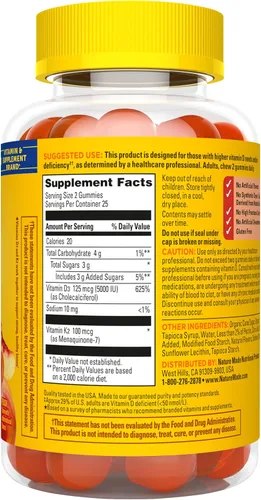 Vista 9 de Nature Made Gomitas de vitamina D3 K2, vitamina D 5000 UI por porción para huesos, dientes, músculos y apoyo inmunológico, 50 vitaminas gomosas