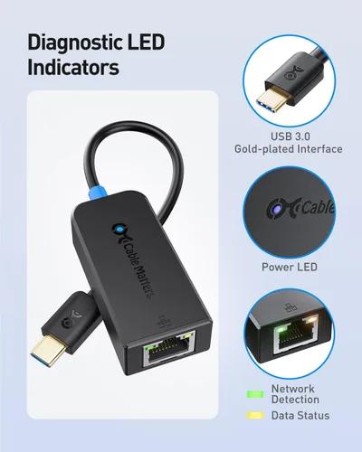 Vista 5 de Cable Matters Adaptador USB C a Ethernet de 2.5 Gb, USB-C a 2.5 Gigabit Ethernet, adaptador de red USBC de 2.5 Gb - Compatible con Thunderbolt 5/4
